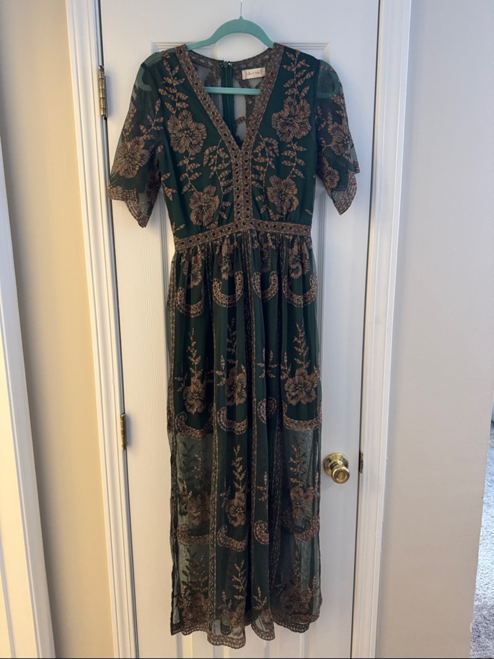 Altar’d State Boho Embroidered Green Maxi Dress